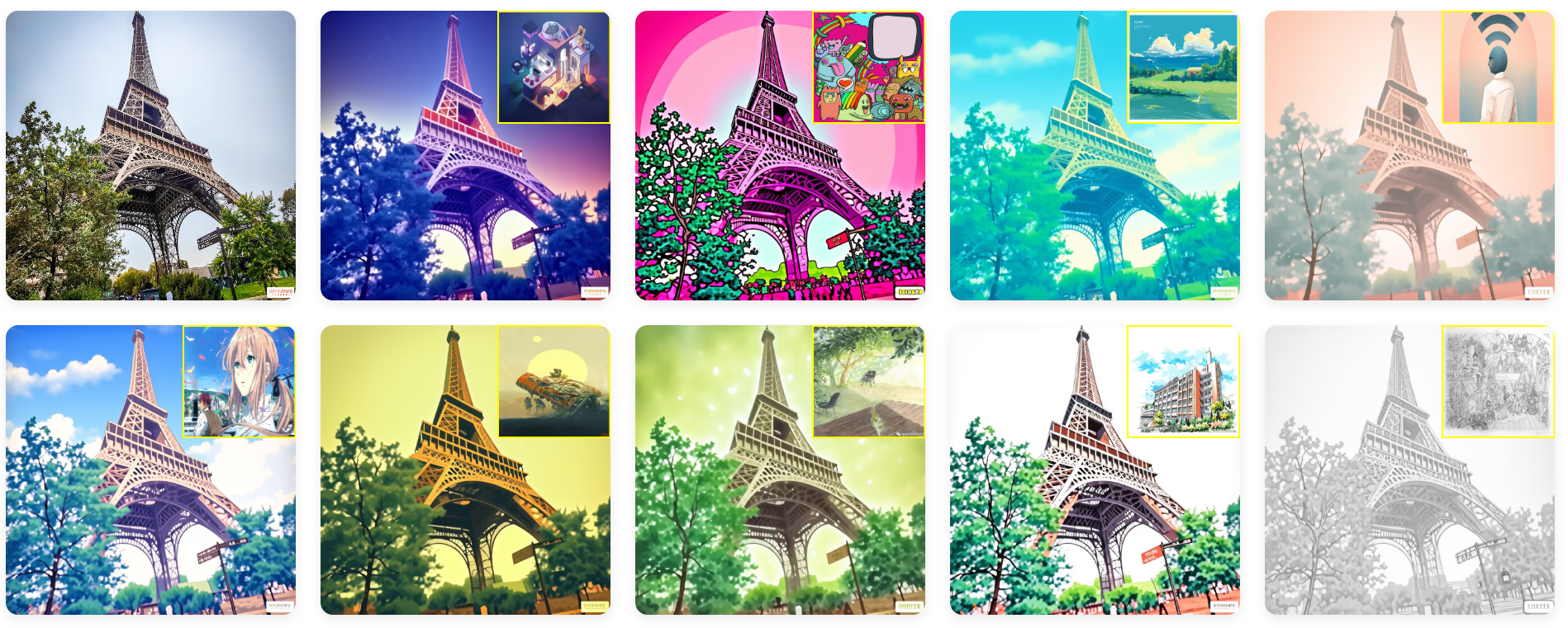 Diverse high-quality stylization results on the Eiffel Tower